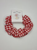 S1102 - Red & White Gingham / Check Print Handmade Fabric Hair Scrunchies