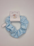 S1103 - Pale Blue with White Polka Dot Print Handmade Fabric Hair Scrunchies