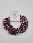 S1104 - Navy Blue, Red & White Stripe Print Handmade Fabric Hair Scrunchies