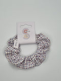 S1106 - White with Purple Plaid Print Handmade Fabric Hair Scrunchies