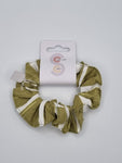 S1113 - Khaki Green Brushtroke Block Stripe Print Handmade Fabric Hair Scrunchies