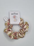 S1116 - Beige with Multicoloured Stripe Pattern Print Handmade Fabric Hair Scrunchies