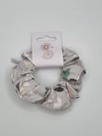 S1117 - Pale Grey with Pastel Colour Splodge Print Handmade Fabric Hair Scrunchies