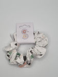 S1118 - White with Pastel Colour Splodge Print Handmade Fabric Hair Scrunchies