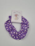 S1120 - Purple with Lilac Abstract Flower Print Handmade Fabric Hair Scrunchies