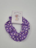 S1120 - Purple with Lilac Abstract Flower Print Handmade Fabric Hair Scrunchies