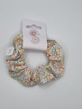 S1121 - Cream with Multicoloured Star Shape Outline Print Handmade Fabric Hair Scrunchies