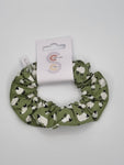 S1123 - Sage Green with Sheep Print Handmade Fabric Hair Scrunchies