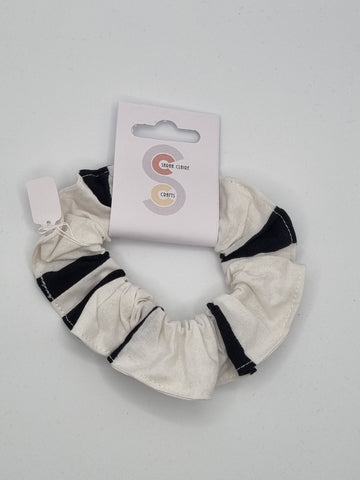 S1129 - White with Black Stripe Print Handmade Fabric Hair Scrunchies