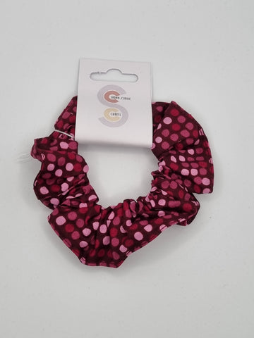 S1131 - Wine Colour Polka Dot Print Handmade Fabric Hair Scrunchies