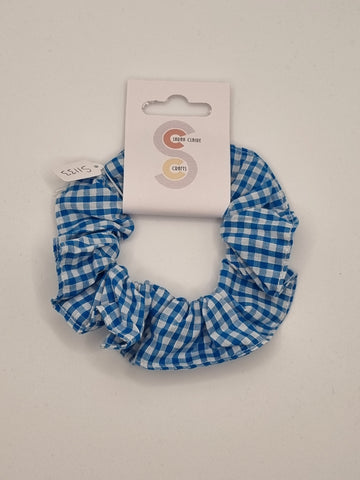 S1133 - Blue & White Gingham / Check Print Handmade Fabric Hair Scrunchies
