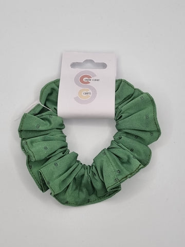 S1138 - Green with Green Polka Dot Design Handmade Fabric Hair Scrunchies