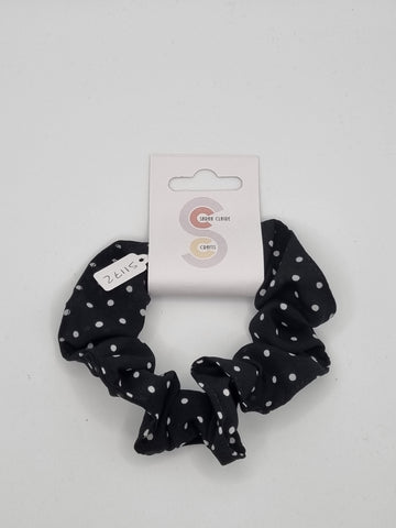 S1172 - Black & White Polka Dot Print Handmade Fabric Hair Scrunchies