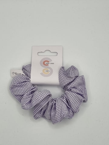 S1180 - Lilac with Purple Square Grid Print Handmade Fabric Hair Scrunchies