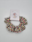 S1182 - Taupe with Multicoloured Oval / Eye Print Handmade Fabric Hair Scrunchies