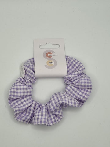 S1186 - Lilac & White Gingham / Check Print Handmade Fabric Hair Scrunchies