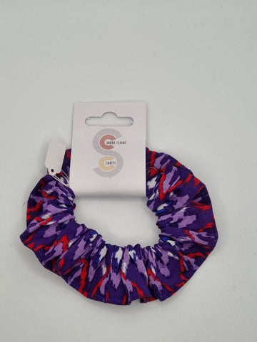 S1189 - Purple with Red Abstract Zig Zag Print Handmade Fabric Hair Scrunchies