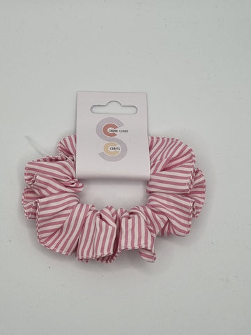 S1191 - Light Pink & White Stripe Print Handmade Fabric Hair Scrunchies