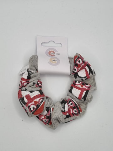 S1192 - Grey with Christmas Penguin Print Handmade Fabric Hair Scrunchies