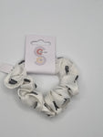 S1204 - White with Feather Print Handmade Fabric Hair Scrunchies