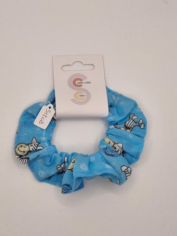 S1208 - Light Turquoise Blue with Fun Zebra Print Handmade Fabric Hair Scrunchies