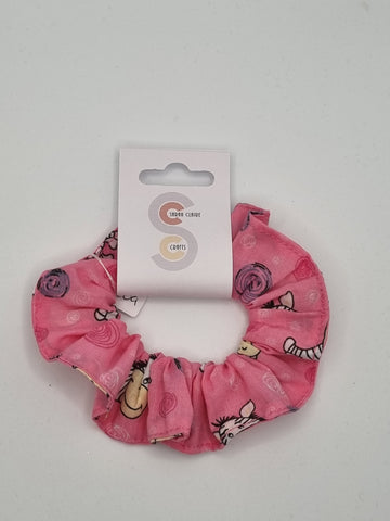 S1209 - Pink with Fun Zebra Print Handmade Fabric Hair Scrunchies