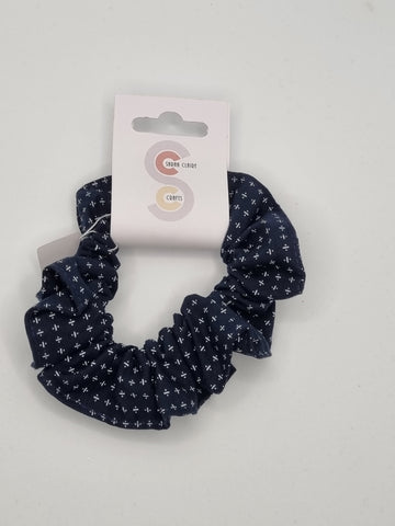 S1214 - Navy Blue with Divide Symbol Print Handmade Fabric Hair Scrunchies