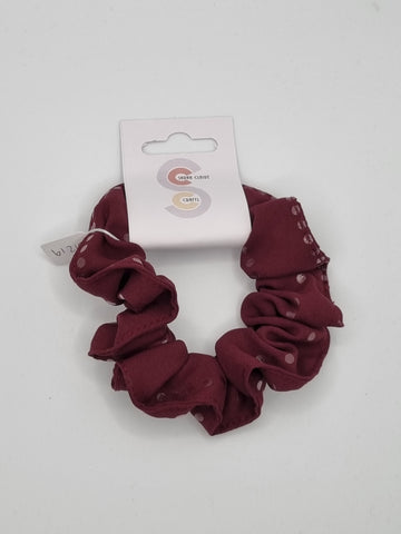 S1219 - Wine Colour with Shiny Circle Stripe Design Handmade Fabric Hair Scrunchies