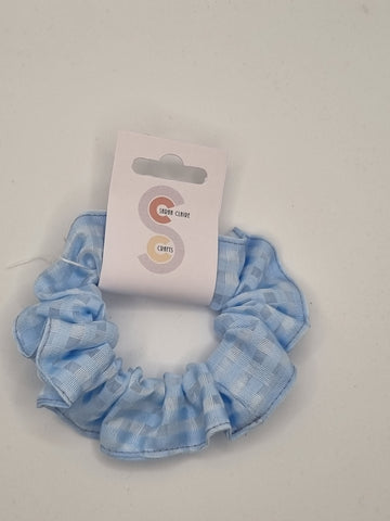 S1235 - Pale Blue Semi See Through Check Design Handmade Fabric Hair Scrunchies