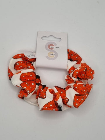 S1237 - White with Red Spotted Bow Print Handmade Fabric Hair Scrunchies