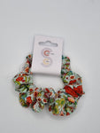 S1248 - Pale Mint Green with Multicolour Flower Print Handmade Fabric Hair Scrunchies