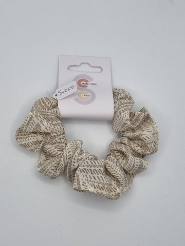 S1250 - Beige with Taupe Dash Print Handmade Fabric Hair Scrunchies