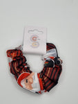 S1252 - Black with Red Plaid with Santa and Snowman Print Handmade Fabric Hair Scrunchies