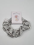 S1024 - White with Grey Geometric Stripe Print Handmade Fabric Hair Scrunchies