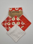 Set of 6 Red with Fruit, Argyle & Leaf Print Handmade Reusable Make Up Remover Pads