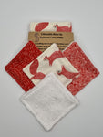 Set of 6 Cream with Red Fox, Crosshatch & Dash Print Handmade Reusable Make Up Remover Pads