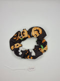 S1260 - Black with Fun Halloween Pumpkin & Ghost Print Handmade Fabric Hair Scrunchies