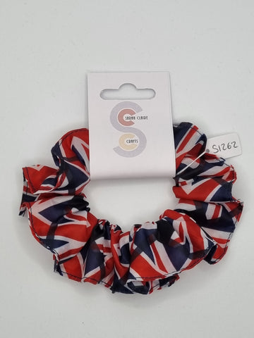 S1262 - Union Jack Flag Navy Coronation Patriotic Print Handmade Fabric Hair Scrunchies