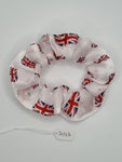 S1263 - White with Waving Union Jack Flag Coronation Patriotic Print Handmade Fabric Hair Scrunchies