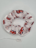 S1263 - White with Waving Union Jack Flag Coronation Patriotic Print Handmade Fabric Hair Scrunchies