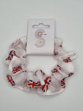 S1263 - White with Waving Union Jack Flag Coronation Patriotic Print Handmade Fabric Hair Scrunchies