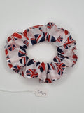 S1264 - White with Heart Shaped Union Jack Flag Jubilee Patriotic Print Handmade Fabric Hair Scrunchies