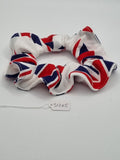 S1265 - White with Large Print Union Jack Flag Coronation Patriotic Print Handmade Fabric Hair Scrunchies