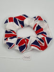 S1265 - White with Large Print Union Jack Flag Coronation Patriotic Print Handmade Fabric Hair Scrunchies