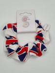 S1265 - White with Large Print Union Jack Flag Coronation Patriotic Print Handmade Fabric Hair Scrunchies