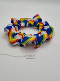 S1267 - Blue with Rainbow Pride LGBTQ+ Print Handmade Fabric Hair Scrunchies