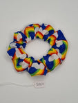 S1267 - Blue with Rainbow Pride LGBTQ+ Print Handmade Fabric Hair Scrunchies