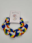 S1267 - Blue with Rainbow Pride LGBTQ+ Print Handmade Fabric Hair Scrunchies