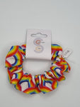 S1268 - White with Rainbow Pride LGBTQ+ Print Handmade Fabric Hair Scrunchies