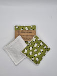 Set of 6 Sage Green with Sheep Print Handmade Reusable Make Up Remover Pads